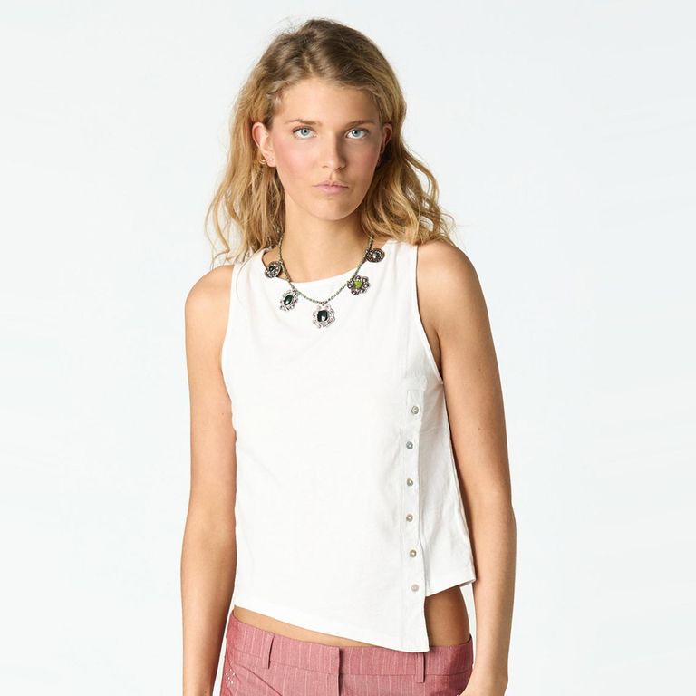 Top Botones Asimetrico 100% Algodón Mujer