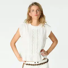 NICOLI - Top Bordado Flor 100% Algodón Mujer