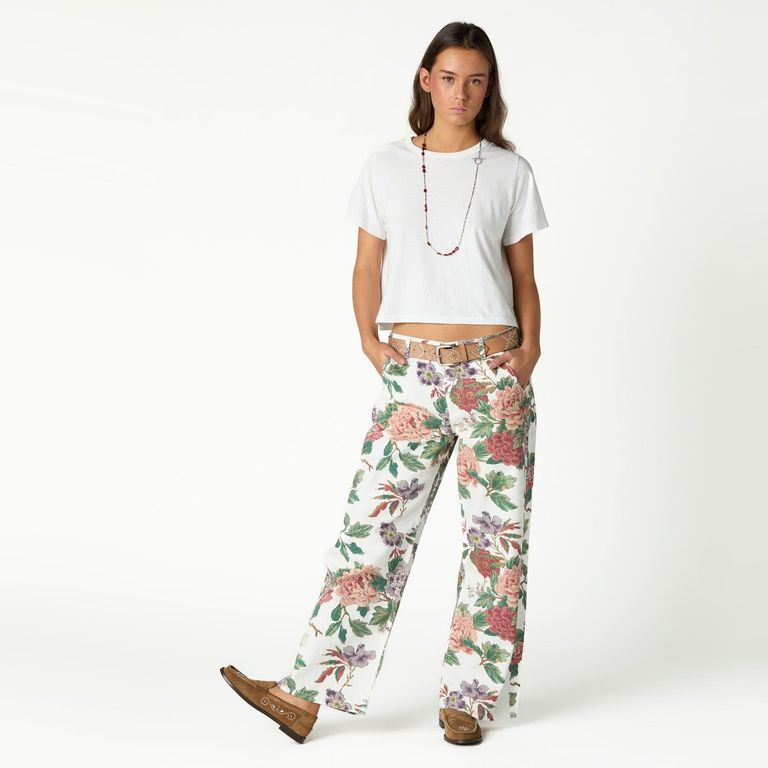 Jeans Estampado Floral 100% Algodón Mujer