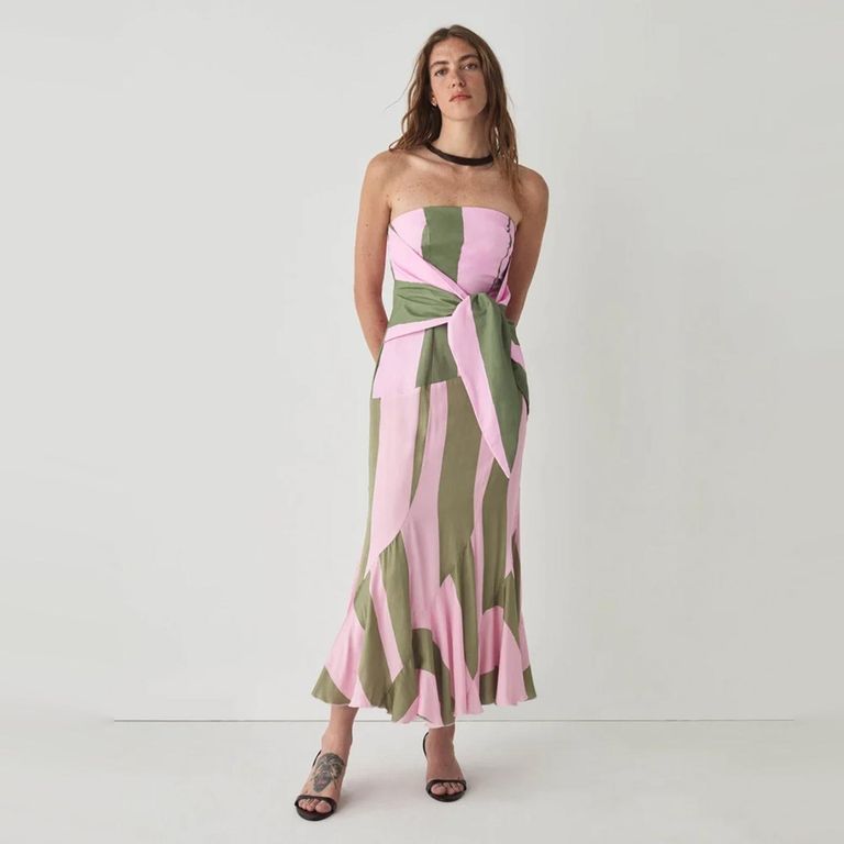 Vestido Aria Rayas Midi Estampado Algodón Mujer