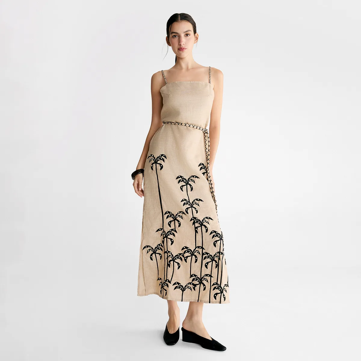 COOSY - Vestido Estampado Palmeras Lino Mujer Coosy