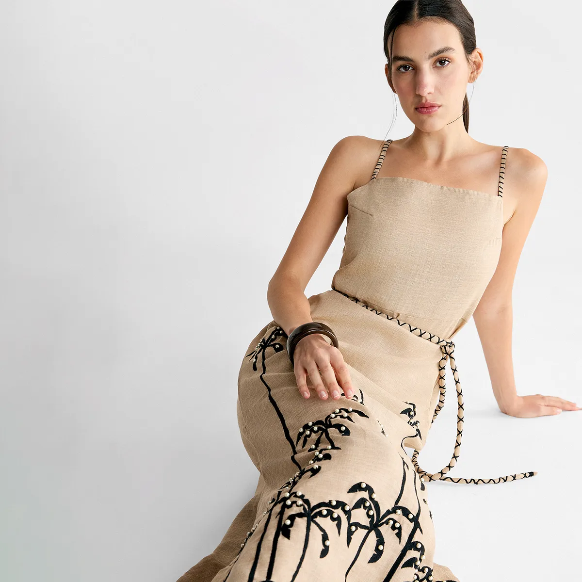 COOSY - Vestido Estampado Palmeras Lino Mujer Coosy