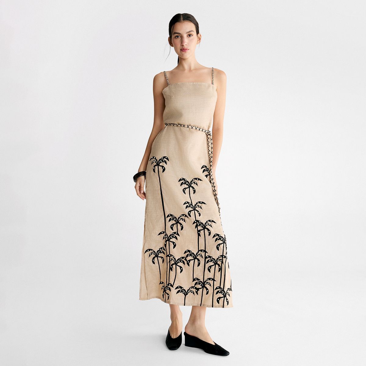 COOSY - Vestido Estampado Palmeras Lino Mujer Coosy