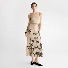 COOSY - Vestido Estampado Palmeras Lino Mujer