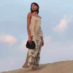COOSY - Vestido Estampado Palmeras Lino Mujer