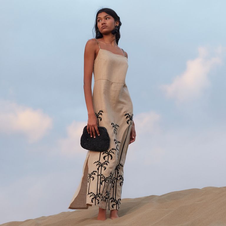 Vestido Estampado Palmeras Lino Mujer