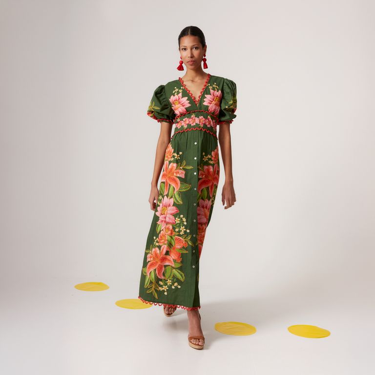 Vestido Bordados 100% Algodón Mujer
