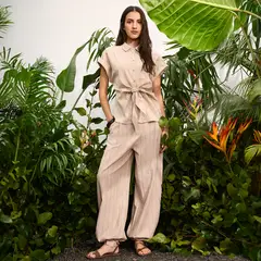 MANGO - Pantalón De Lino A Rayas Mujer