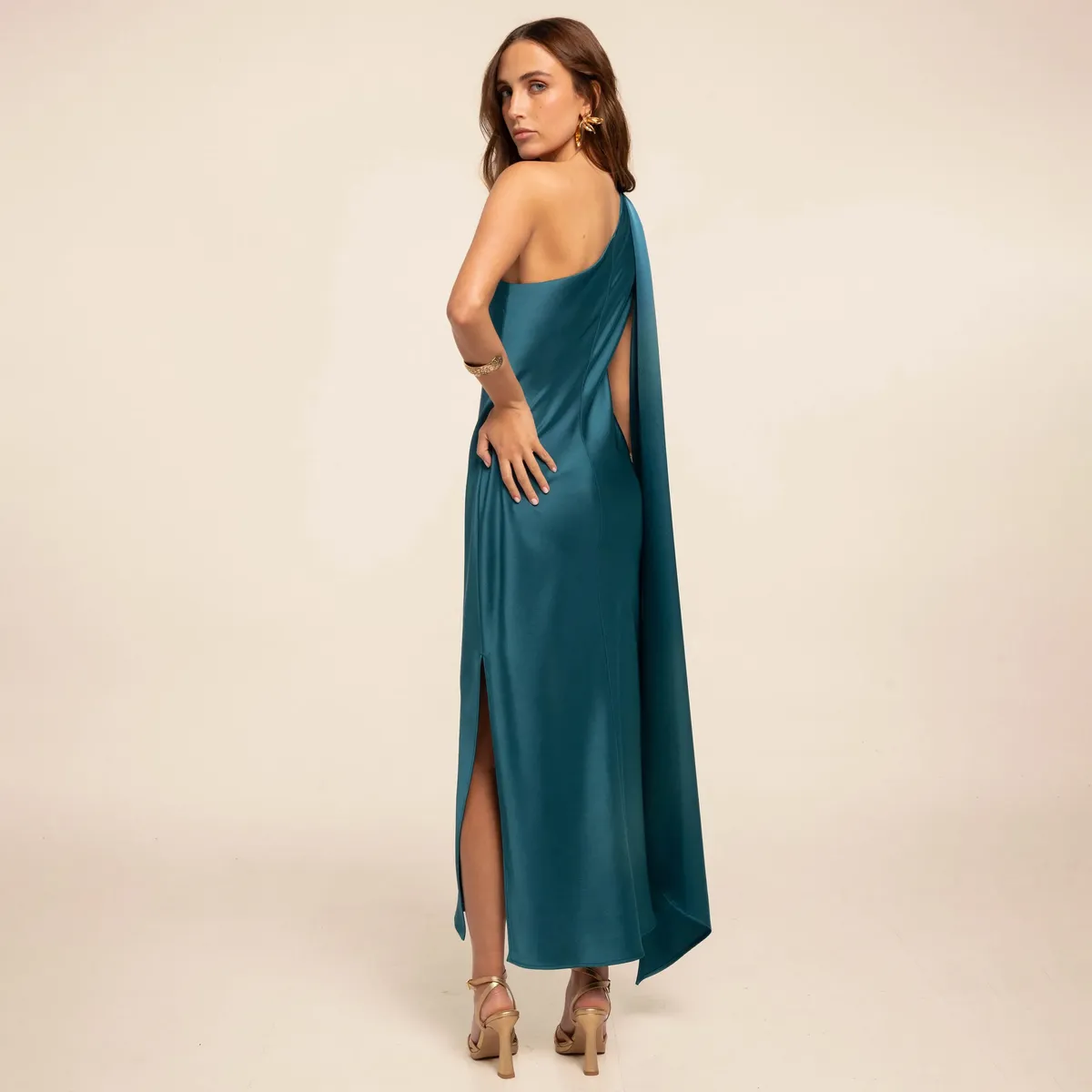 THE-ARE - Vestido Fiesta Satinado Midi Asimétrico Mujer The Are