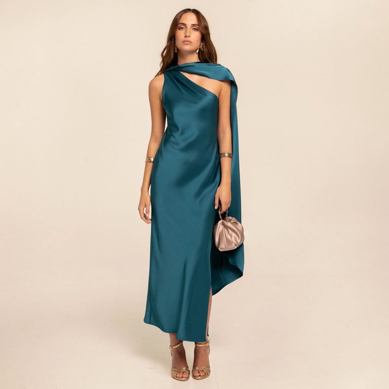 Vestido Fiesta Satinado Midi Asimétrico Mujer The Are
