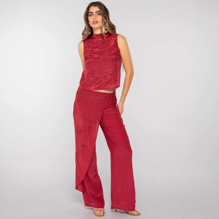 Pantalón Satinado Bordados Mujer The Are