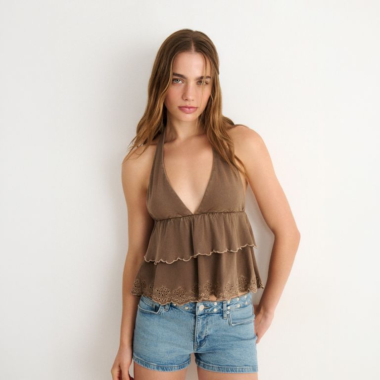 Top Halter Vuelos 100% Algodón Mujer