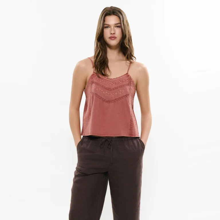 Top Algodón Jaretas Bordado Mujer