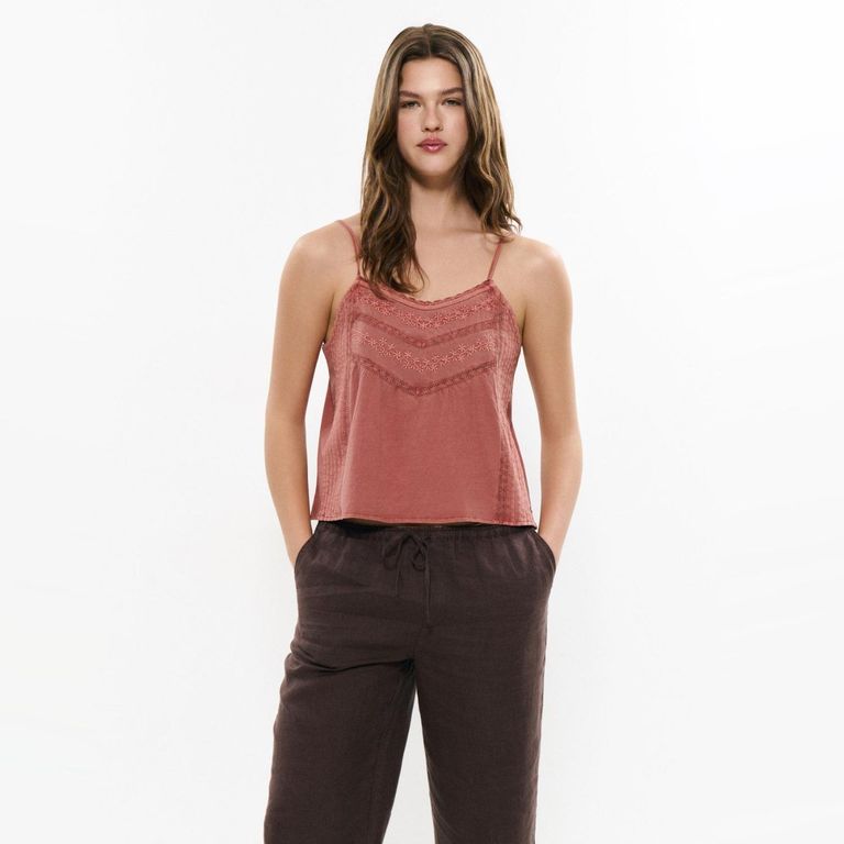 Top Algodón Jaretas Bordado Mujer