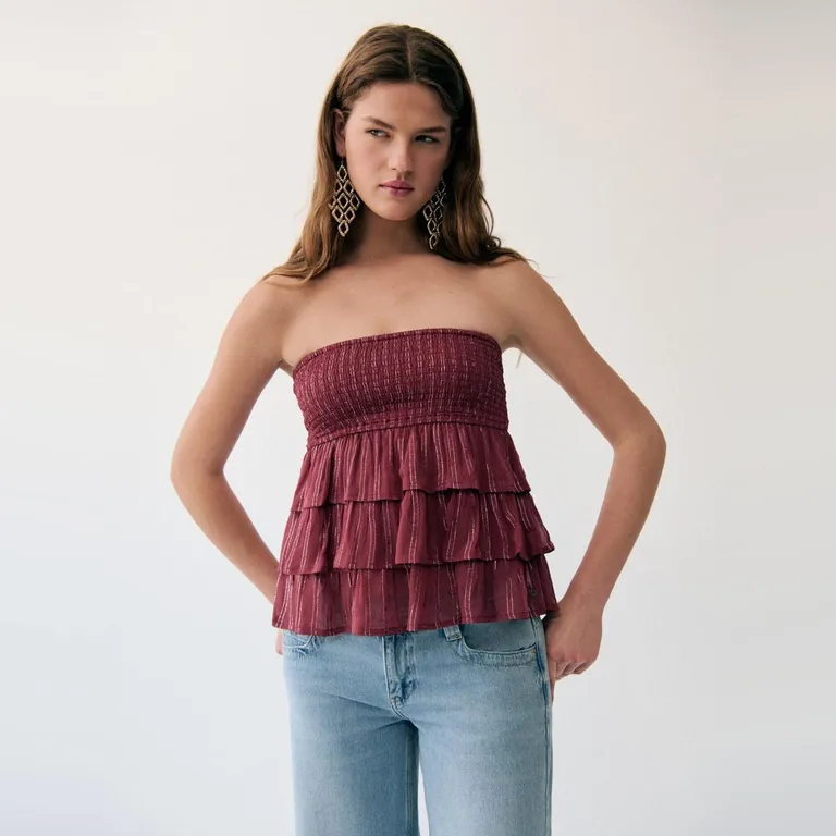 Top Strapless Volantes Mujer