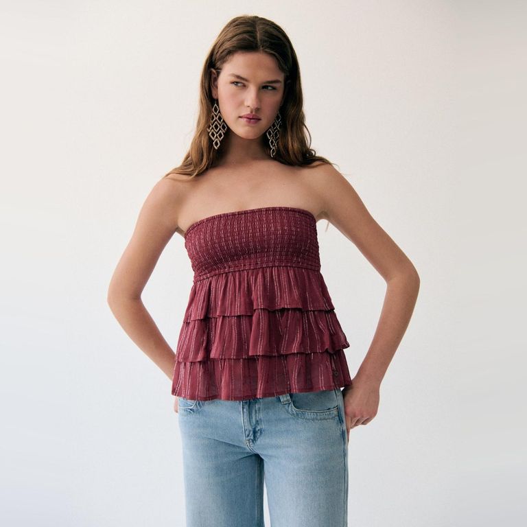 Top Strapless Volantes Mujer