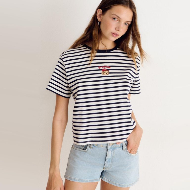Polera Rayas Perrito 100% Algodón Mujer