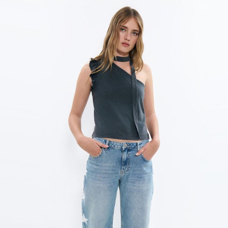 Top Asimetrico Volante 100% Algodón Mujer