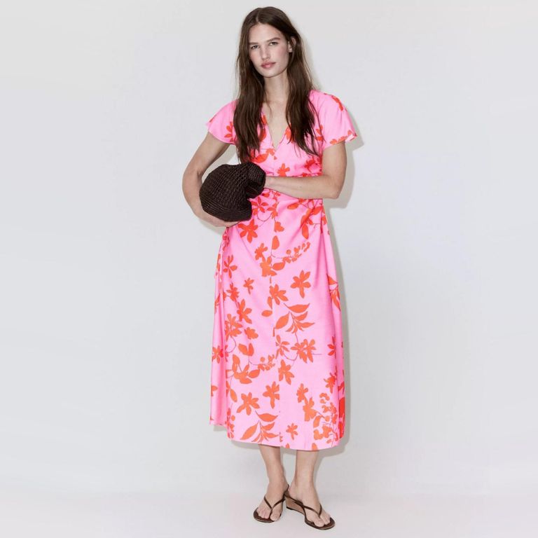 Vestido Floral Fruncido Lateral Mujer