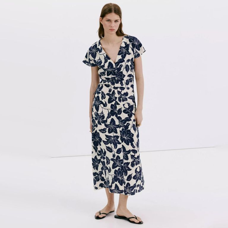 Vestido Floral Fruncido Lateral Mujer