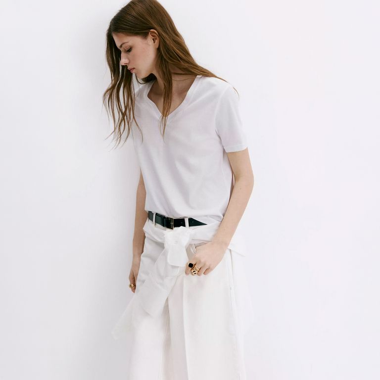 Polera Algodón Cuello Pico Mujer