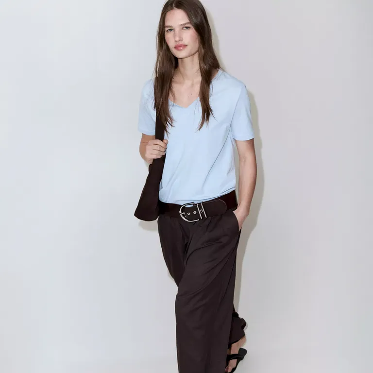 Polera Algodón Cuello Pico Mujer
