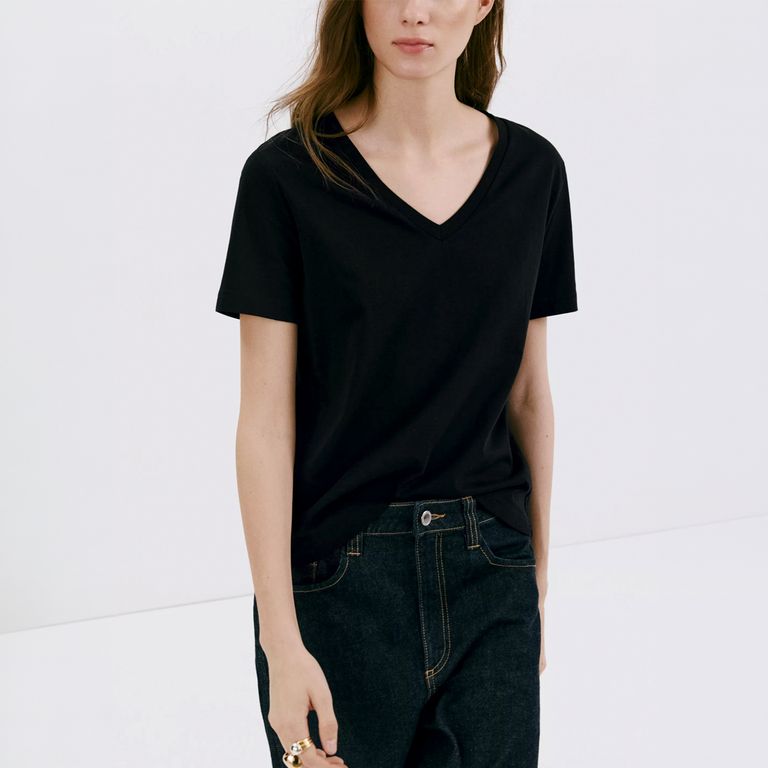 Polera Algodón Cuello Pico Mujer
