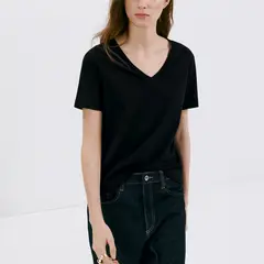 MANGO - Polera Algodón Cuello Pico Mujer