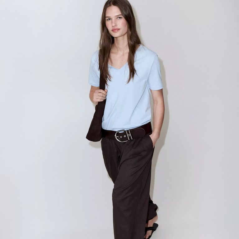 Polera Algodón Cuello Pico Mujer