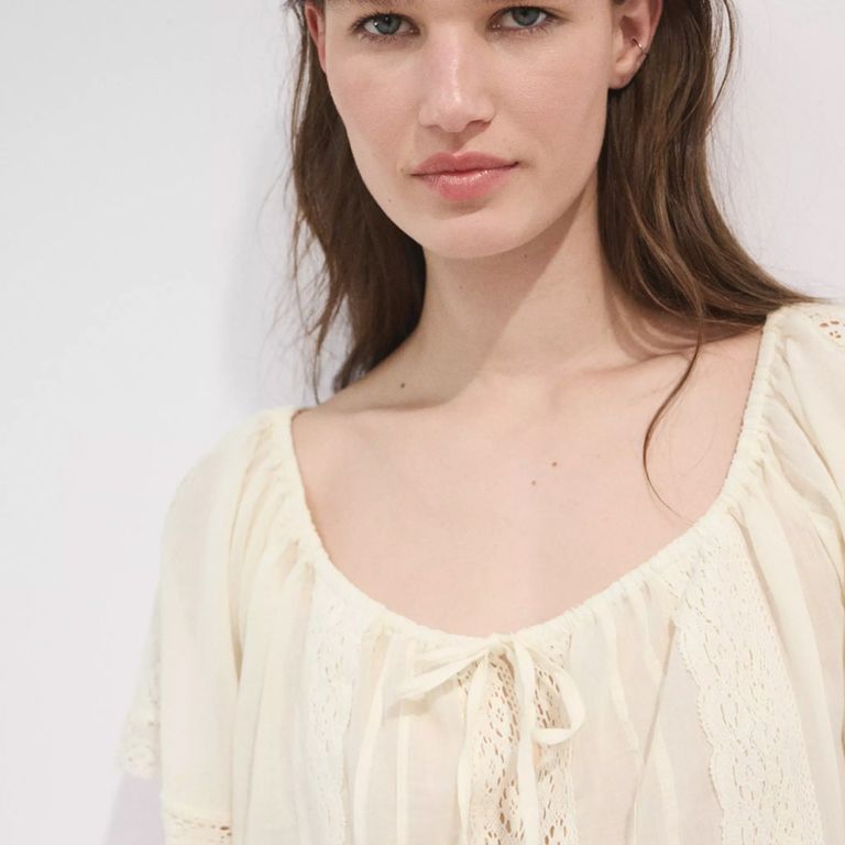 Blusa Algodón Encaje Mujer