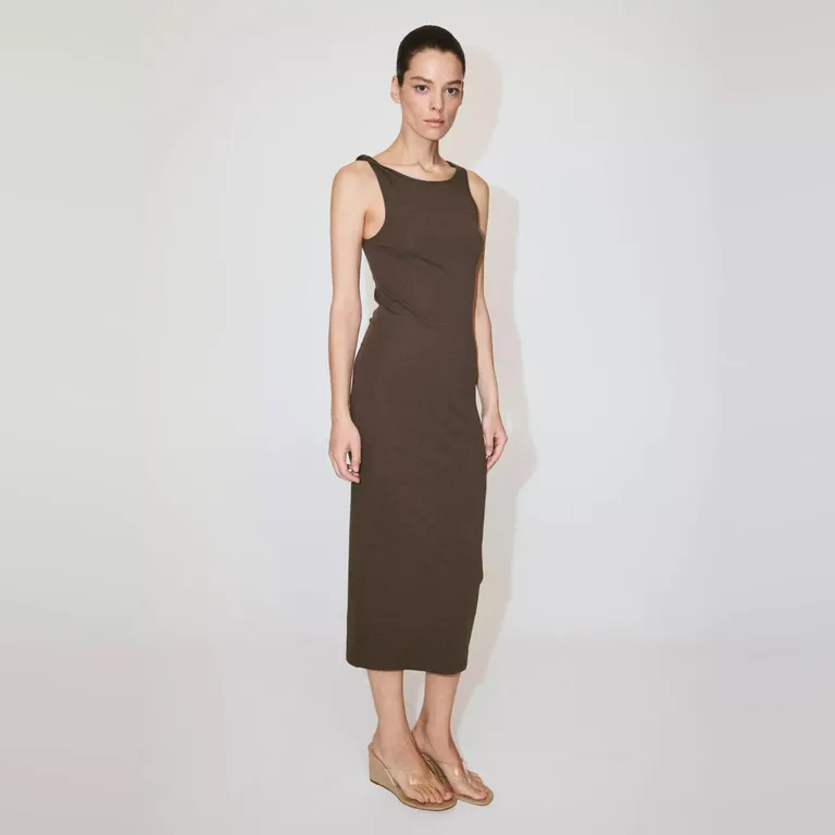 Vestido Algodón Detalle Tirante Drapeado Mujer