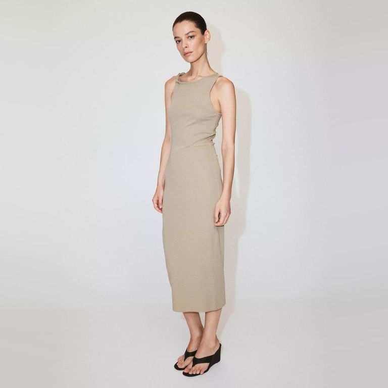 Vestido Algodón Detalle Tirante Drapeado Mujer