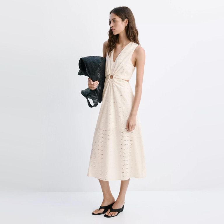 Vestido Algodón Calado Cut-Out Mujer