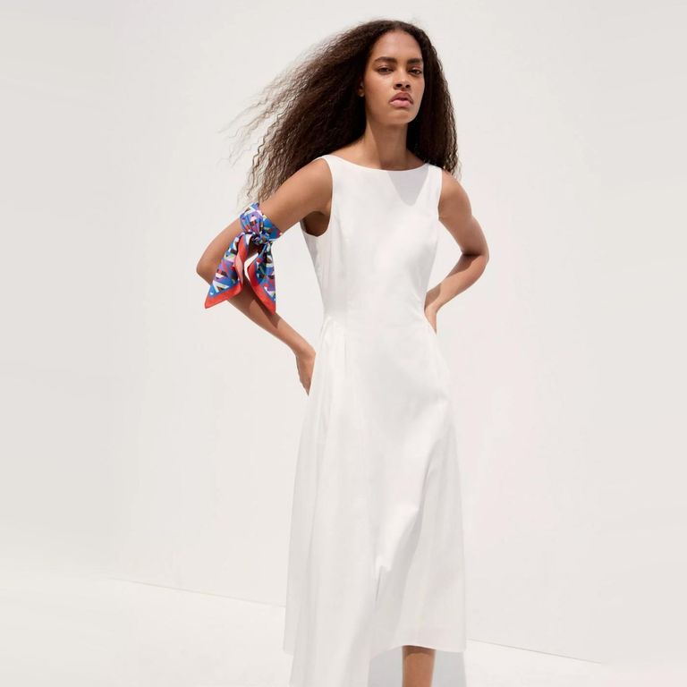 Vestido Cuello Barco Fruncidos Mujer