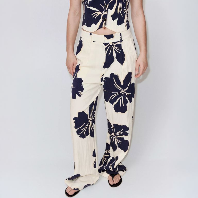 Pantalón Recto Lyocell Estampado Floral Mujer