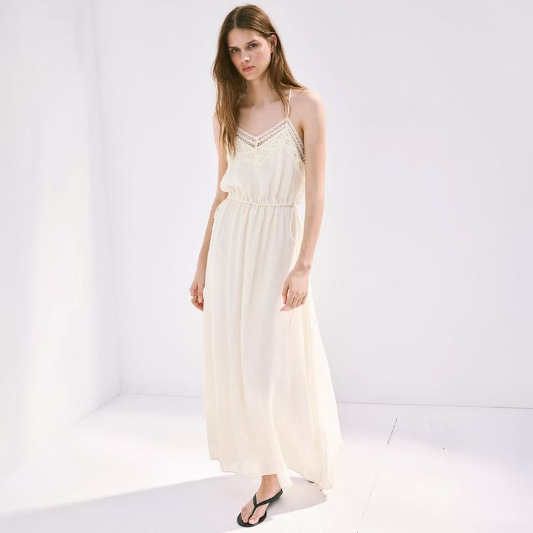 Vestido Bambula Bordados Calados Mujer