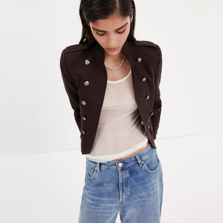 Chaqueta 100% Lino Botones Mujer