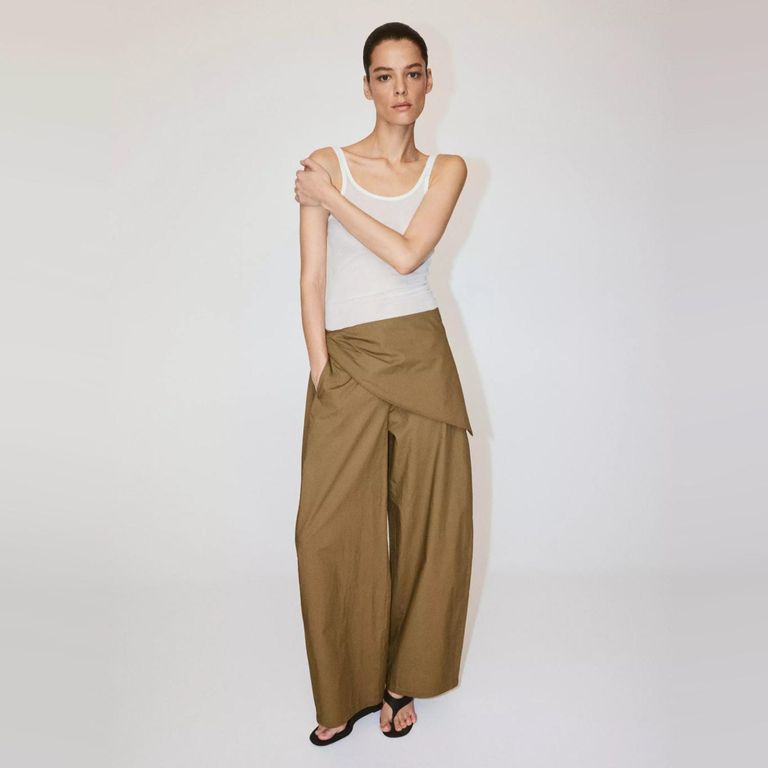 Pantalón Recto Con Bufanda Extraíble Mujer