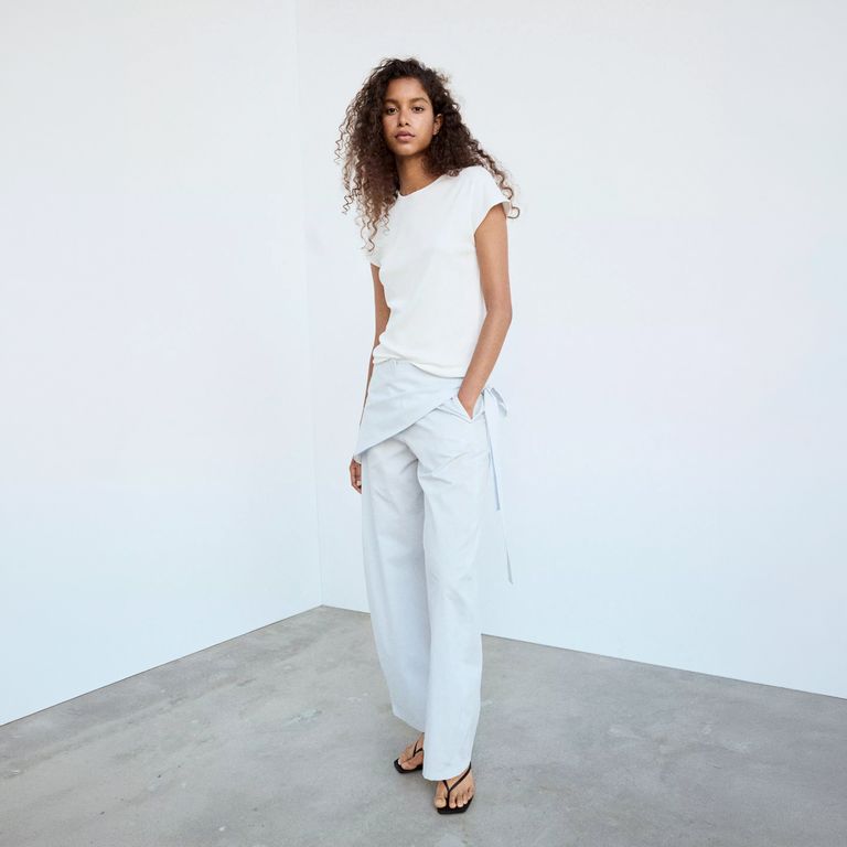 Pantalón Recto Con Bufanda Extraíble Mujer