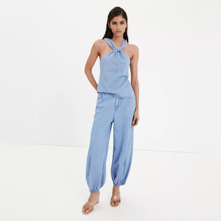 Jeans Bombacho Tiro Alto Mujer