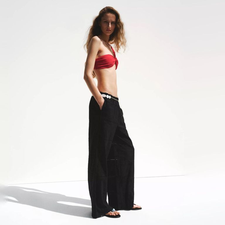 Pantalón Algodón Bordados Calados Mujer