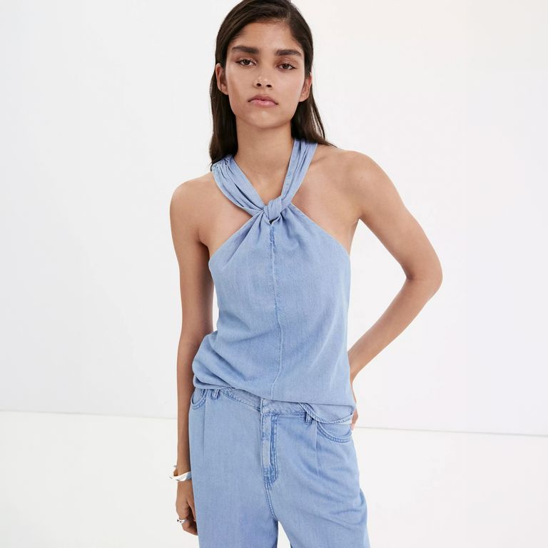Top Denim Tirantes Cruzados Mujer
