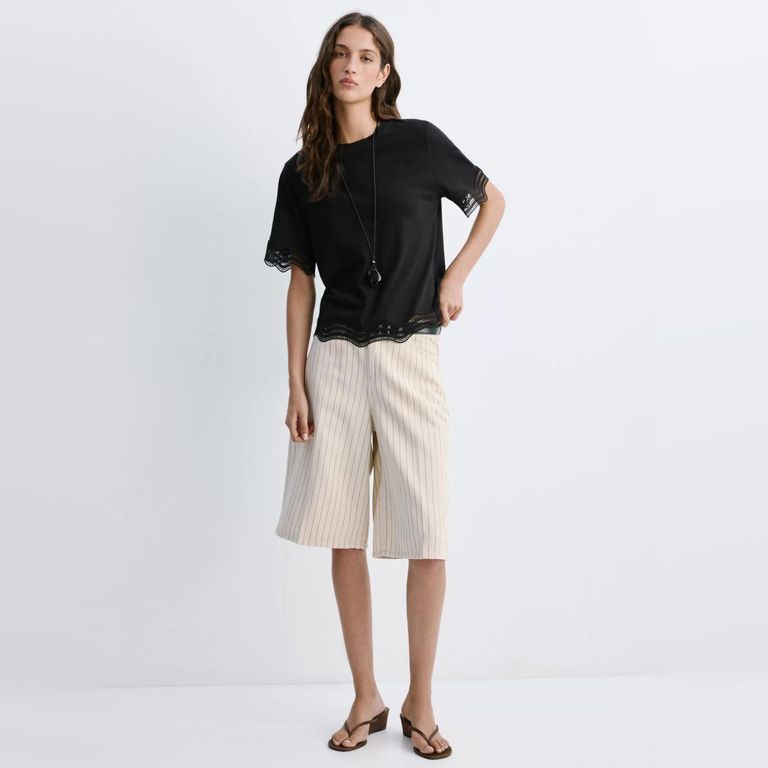 Polera Algodón Detalle Bordados Calados Mujer