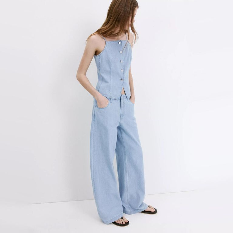 Jeans Wide Leg Tiro Medio Mujer