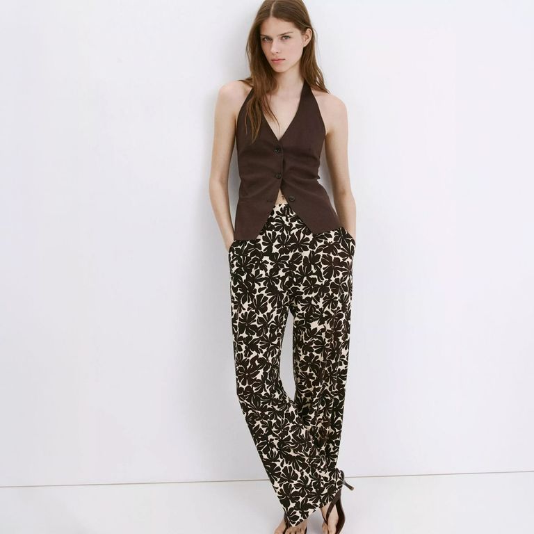 Pantalón Recto Estampado Floral Mujer