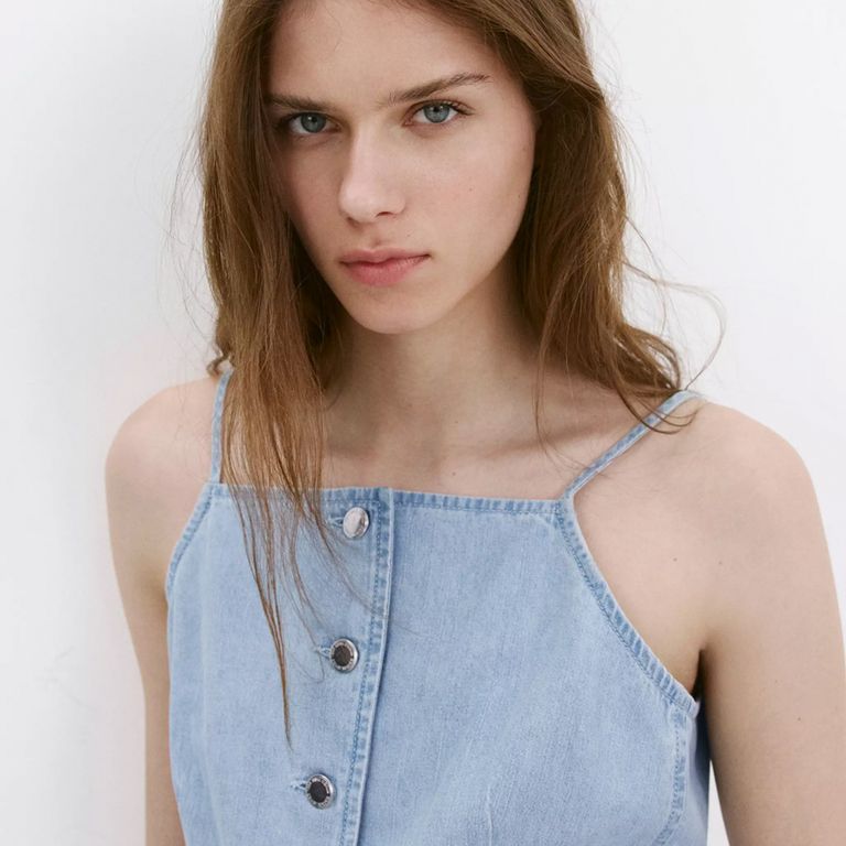 Polera Denim Botones Mujer