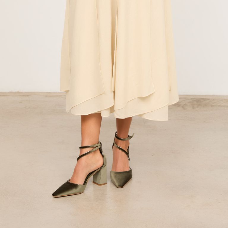 Zapato Formal Mujer Terciopelo Verde