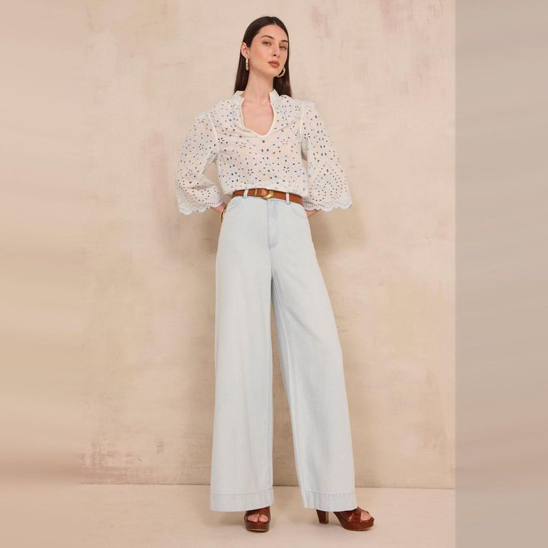 Jeans Wide Leg Algodón Mujer
