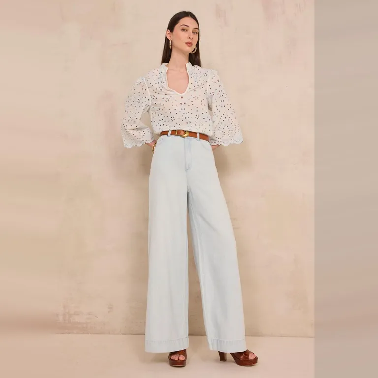 Jeans Wide Leg Algodón Mujer