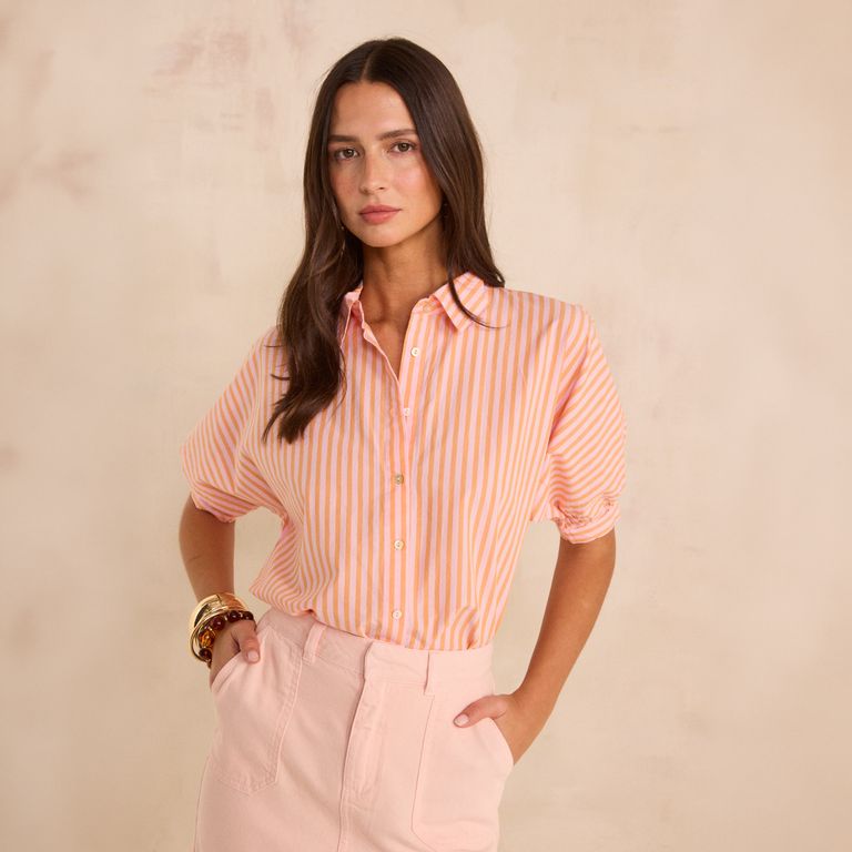 Blusa Rayada Manga Corta 100% Algodón Mujer
